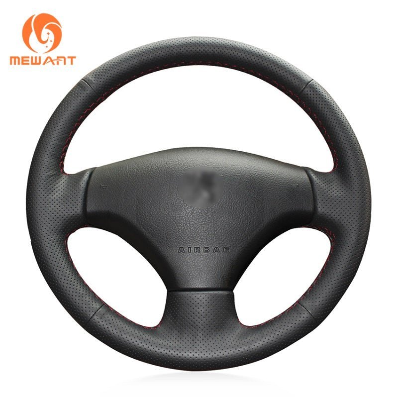 MEWANT Black Leather Suede Car Steering Wheel Cover for Peugeot 206 /Peugeot 207/Citroen C2 - Alcantara, Leather, Carbon Fiber, Easy Install, Non - Slip, Best Steering Wheel Cover
