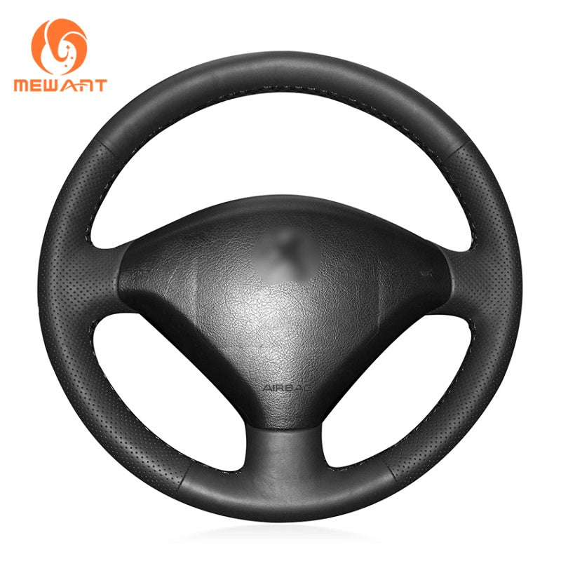 MEWANT Black Leather Suede Car Steering Wheel Cover for Peugeot 307 / 307 SW - Alcantara, Leather, Carbon Fiber, Easy Install, Non - Slip, Best Steering Wheel Cover