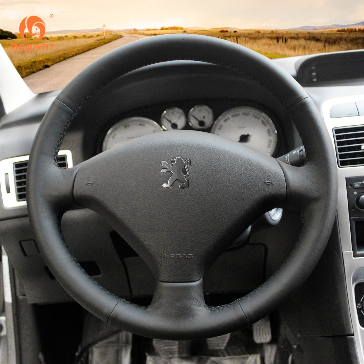 MEWANT Black Leather Suede Car Steering Wheel Cover for Peugeot 307 / 307 SW - Mewant Cover