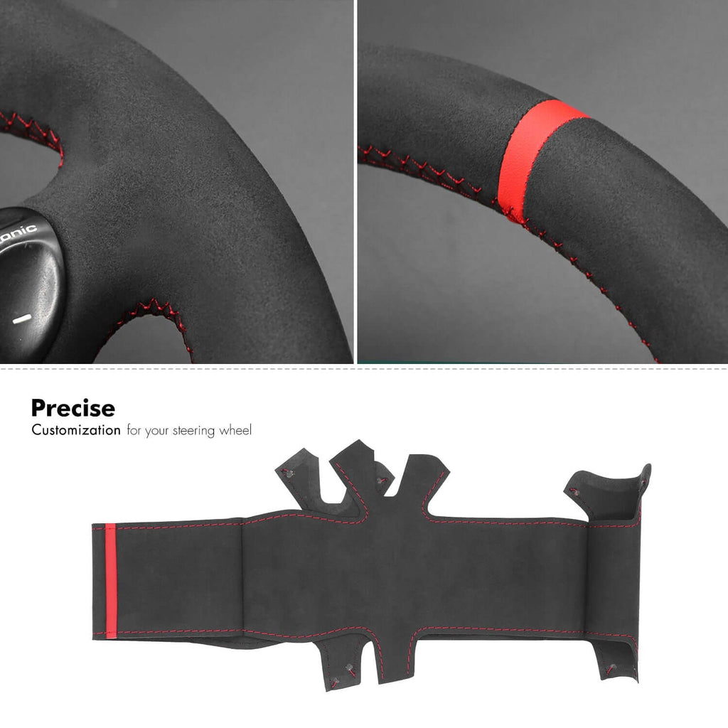 MEWANT Black Leather Suede Car Steering Wheel Cover for Porsche 911 Turbo 996 - Alcantara, Leather, Carbon Fiber, Easy Install, Non - Slip, Best Steering Wheel Cover