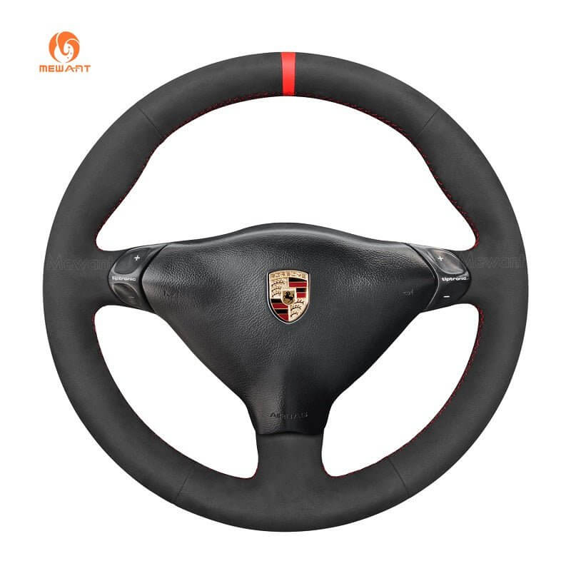 MEWANT Black Leather Suede Car Steering Wheel Cover for Porsche 911 Turbo 996 - Alcantara, Leather, Carbon Fiber, Easy Install, Non - Slip, Best Steering Wheel Cover