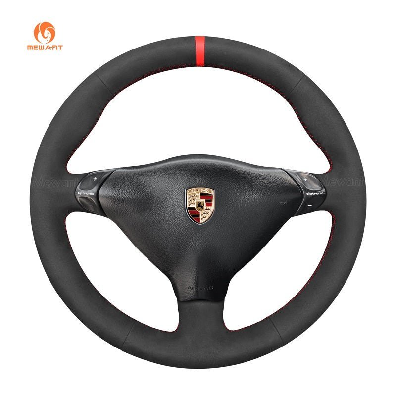 MEWANT Black Leather Suede Car Steering Wheel Cover for Porsche 911 Turbo 996 - Alcantara, Leather, Carbon Fiber, Easy Install, Non - Slip, Best Steering Wheel Cover