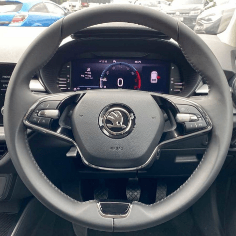 MEWANT Black Leather Suede Car Steering Wheel Cover for Skoda Octavia VRS RS 2021 - 2023 - Alcantara, Leather, Carbon Fiber, Easy Install, Non - Slip, Best Steering Wheel Cover