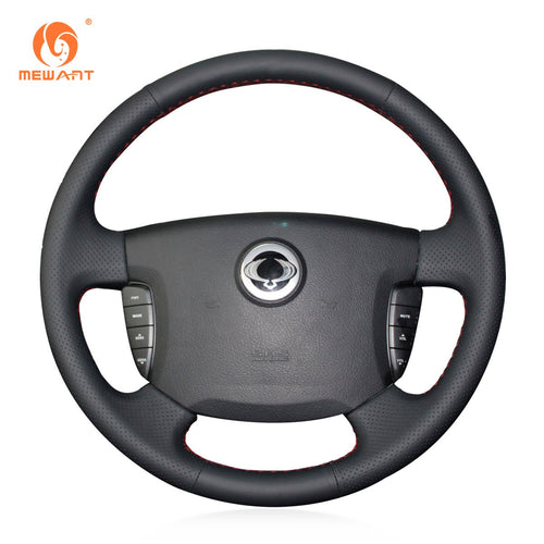 MEWANT Black Leather Suede Car Steering Wheel Cover for Ssangyong Actyon Kyron - Mewant Cover