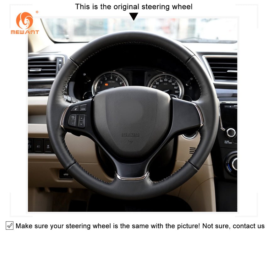 MEWANT Black Leather Suede Car Steering Wheel Cover for Suzuki Baleno /Alivio - Alcantara, Leather, Carbon Fiber, Easy Install, Non - Slip, Best Steering Wheel Cover