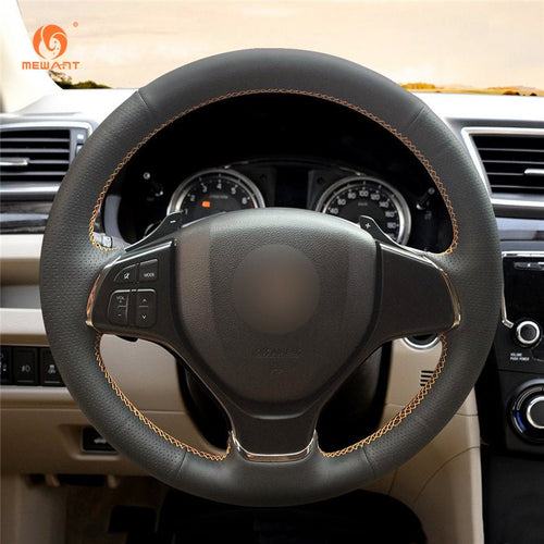 MEWANT Black Leather Suede Car Steering Wheel Cover for Suzuki Baleno /Alivio - Mewant Cover