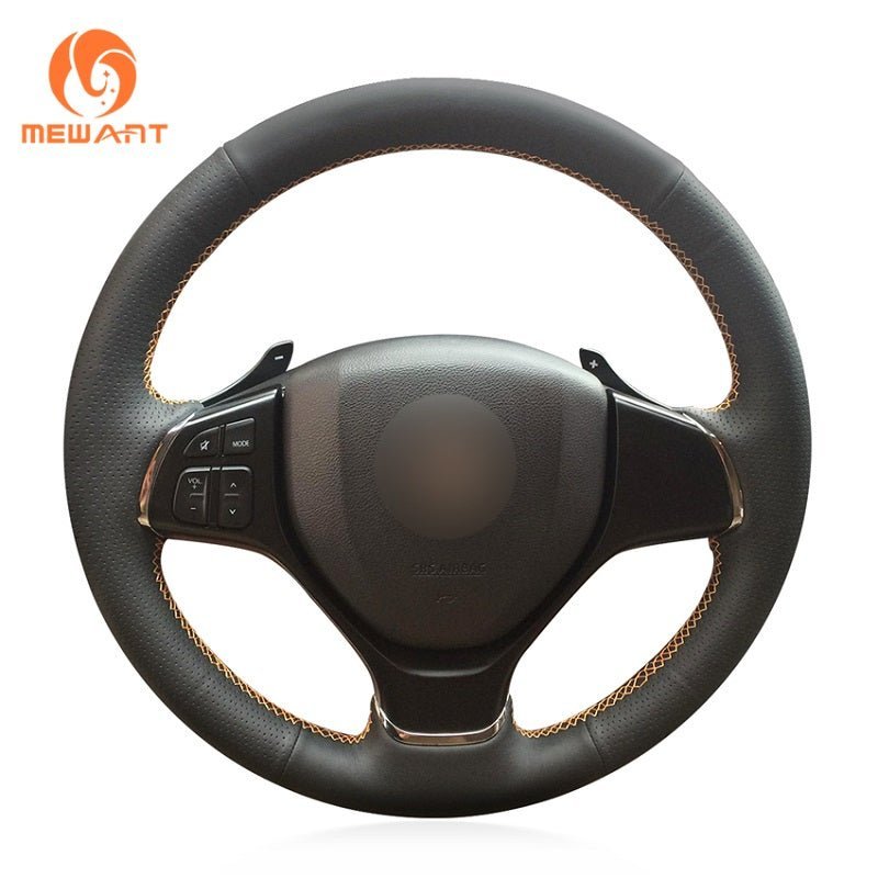 MEWANT Black Leather Suede Car Steering Wheel Cover for Suzuki Baleno /Alivio - Alcantara, Leather, Carbon Fiber, Easy Install, Non - Slip, Best Steering Wheel Cover