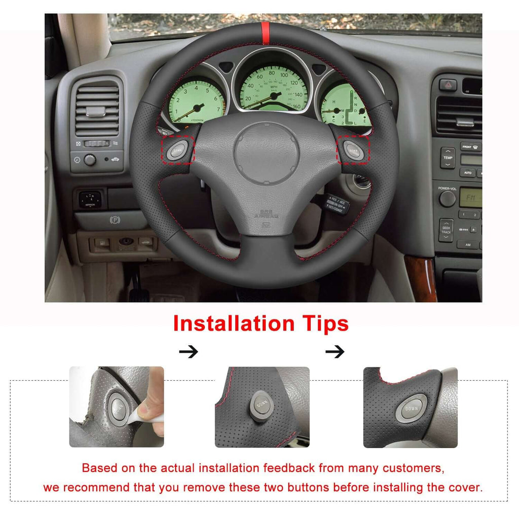 MEWANT Black Leather Suede Car Steering Wheel Cover for Toyota Aristo 1998 - 2005 - Alcantara, Leather, Carbon Fiber, Easy Install, Non - Slip, Best Steering Wheel Cover