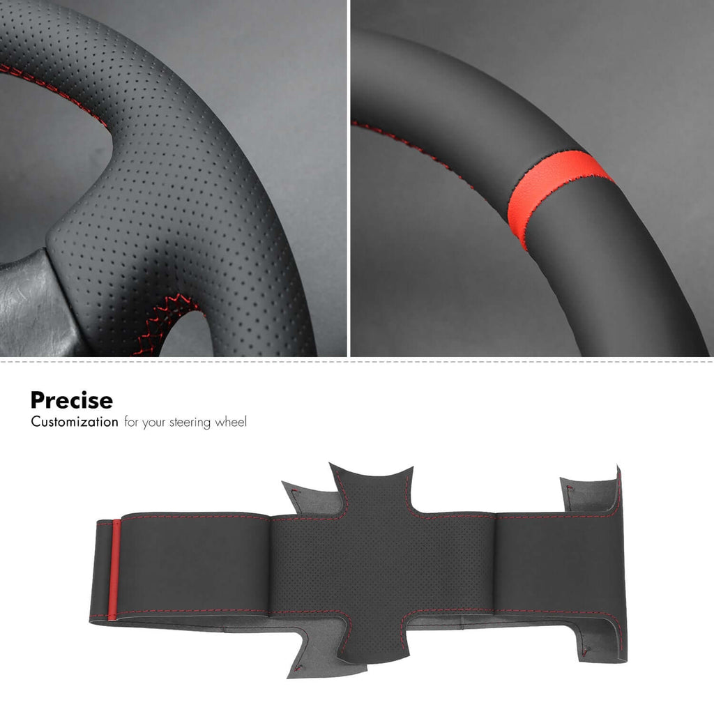 MEWANT Black Leather Suede Car Steering Wheel Cover for Toyota Land Cruiser Prado 1996 - 2002 - Alcantara, Leather, Carbon Fiber, Easy Install, Non - Slip, Best Steering Wheel Cover