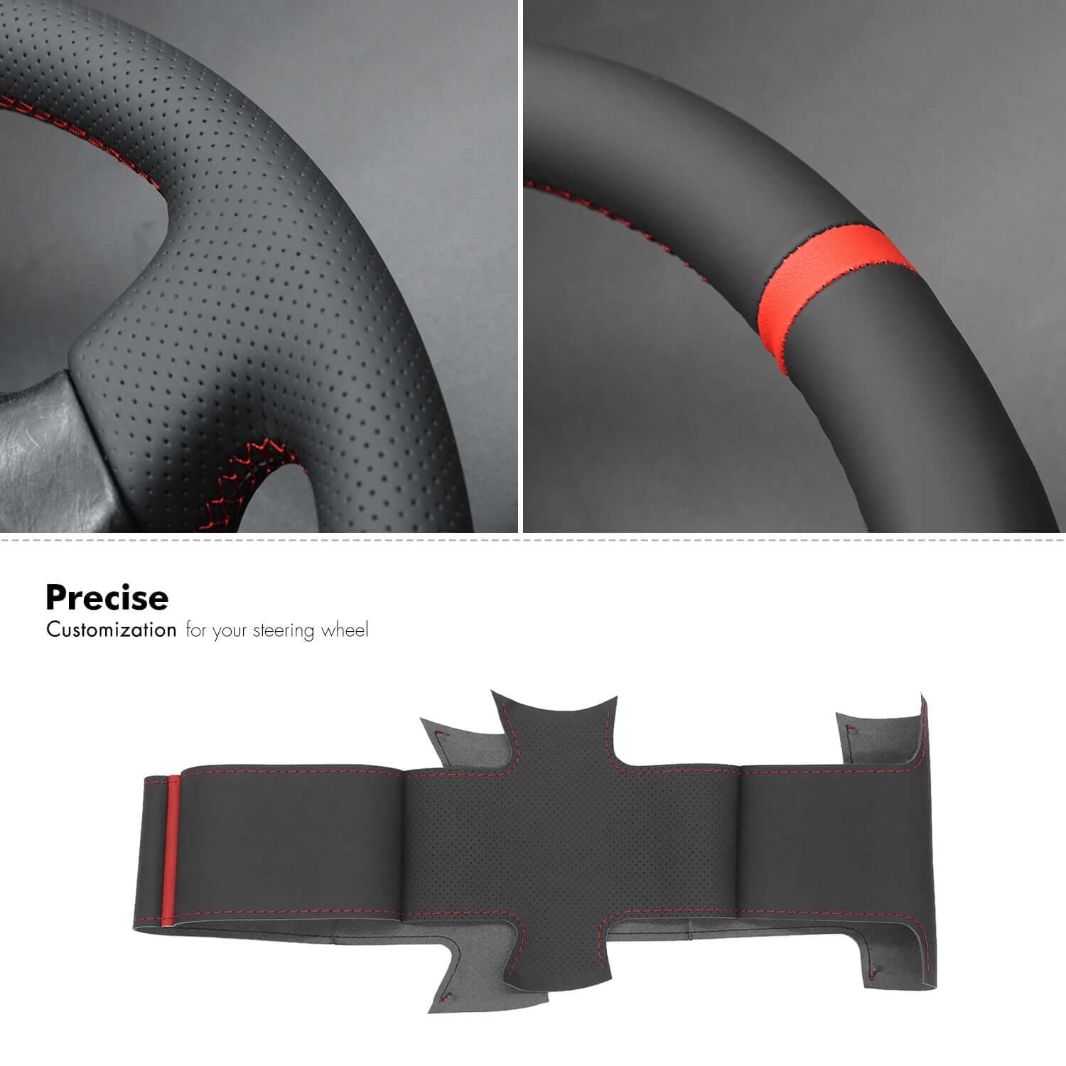 MEWANT Black Leather Suede Car Steering Wheel Cover for Toyota Land Cruiser Prado 1996 - 2002 - Alcantara, Leather, Carbon Fiber, Easy Install, Non - Slip, Best Steering Wheel Cover