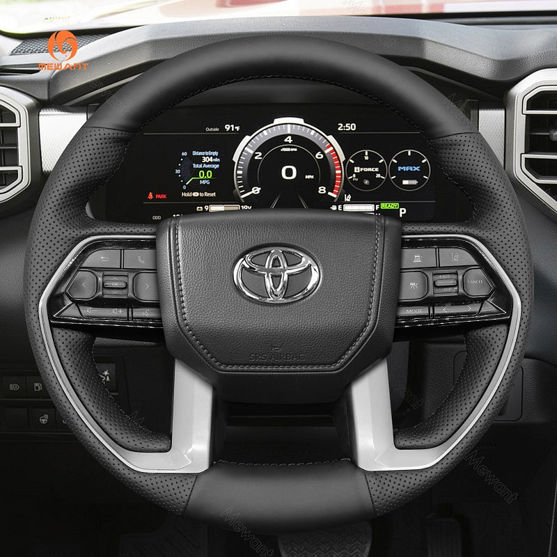 MEWANT Black Leather Suede Car Steering Wheel Cover for Toyota Tacoma 2024 / Tundra 2022 - 2024 / Sequoia 2023 - 2024 - Mewant Cover