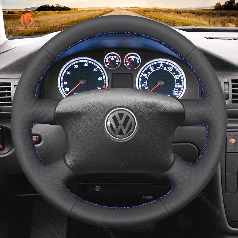 MEWANT Black Leather Suede Car Steering Wheel Cover for Volkswagen Golf 4 (IV) / Passat B5/ Passat Variant/ Sharan/ Bora/T4 /T5 / Jetta/EuroVan - Mewant Cover