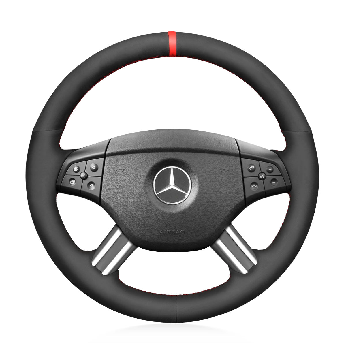 MEWANT Black Leather Suede Carbon Fiber Car Steering Wheel Cover for Mercedes Benz GL - Class X164 M - Class W164 R - Class - Alcantara, Leather, Carbon Fiber, Easy Install, Non - Slip, Best Steering Wheel Cover