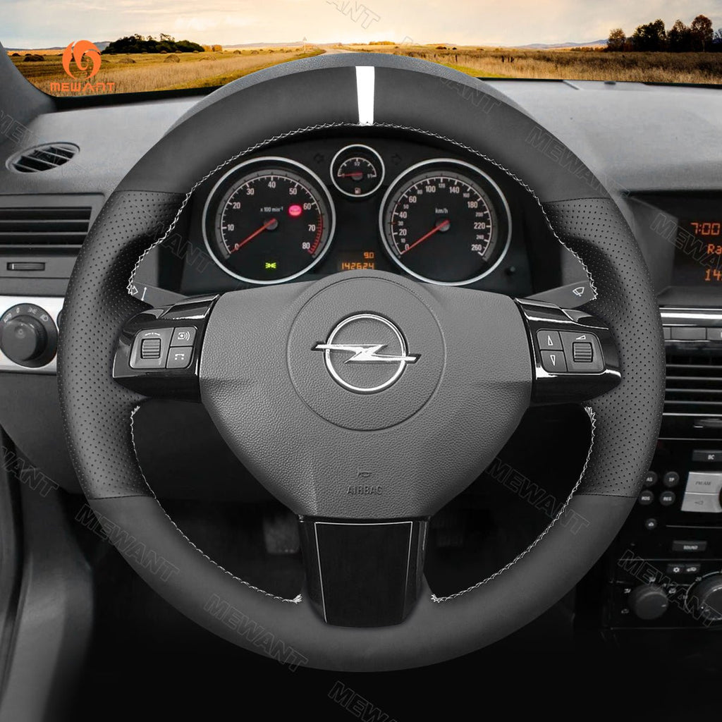 MEWANT Black Leather Suede Carbon Fiber Car Steering Wheel Cover for Opel Vauxhall Astra Signum Vectra for Holden Astra - Alcantara, Leather, Carbon Fiber, Easy Install, Non - Slip, Best Steering Wheel Cover