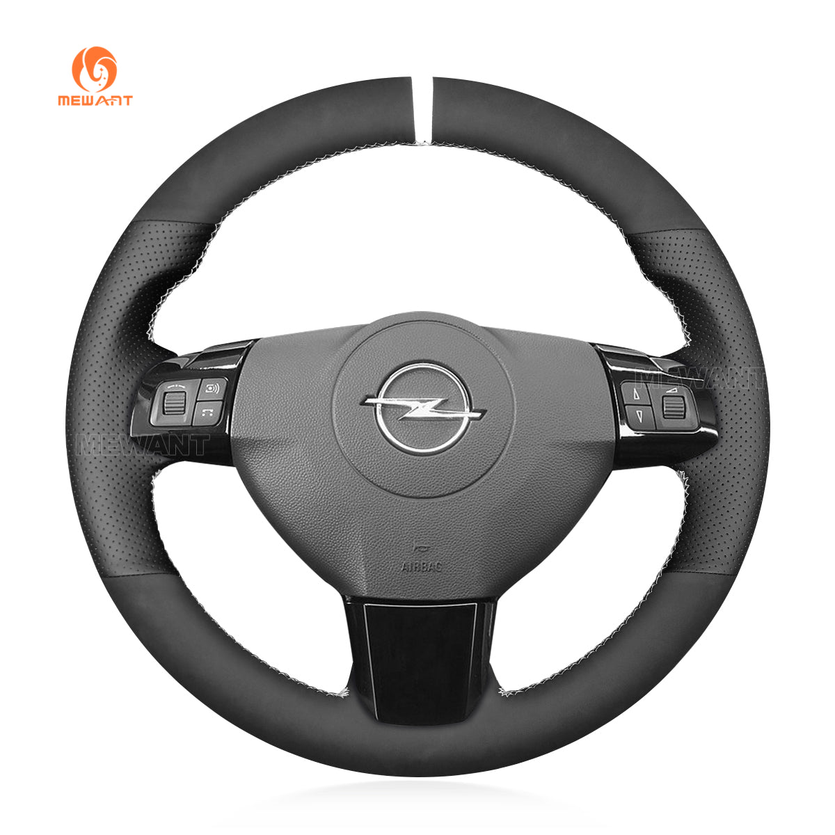 MEWANT Black Leather Suede Carbon Fiber Car Steering Wheel Cover for Opel Vauxhall Astra Signum Vectra for Holden Astra - Alcantara, Leather, Carbon Fiber, Easy Install, Non - Slip, Best Steering Wheel Cover