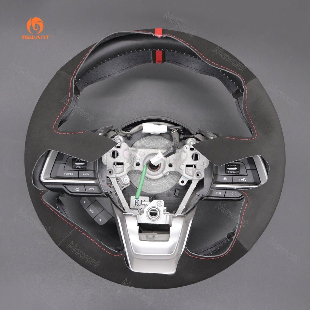 MEWANT Black Leather Suede Carbon Fiber Car Steering Wheel Cover for Subaru Forester Ascent Crosstrek Impreza Legacy Outback 2018 - 2020 - Alcantara, Leather, Carbon Fiber, Easy Install, Non - Slip, Best Steering Wheel Cover