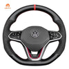 MEWANT Black Leather Suede Carbon Fiber Car Steering Wheel Cover for Volkswagen VW Golf 8 (R - Line) Arteon Tiguan (R - Line) Touareg (R - Line) - Alcantara, Leather, Carbon Fiber, Easy Install, Non - Slip, Best Steering Wheel Cover