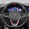 MEWANT Black Leather Suede Carbon Fiber Car Steering Wheel Cover for Volkswagen VW Golf 8 (R - Line) Arteon Tiguan (R - Line) Touareg (R - Line) - Alcantara, Leather, Carbon Fiber, Easy Install, Non - Slip, Best Steering Wheel Cover