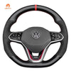 MEWANT Black Leather Suede Carbon Fiber Car Steering Wheel Cover for Volkswagen VW Golf 8 (R - Line) Arteon Tiguan (R - Line) Touareg (R - Line) - Alcantara, Leather, Carbon Fiber, Easy Install, Non - Slip, Best Steering Wheel Cover