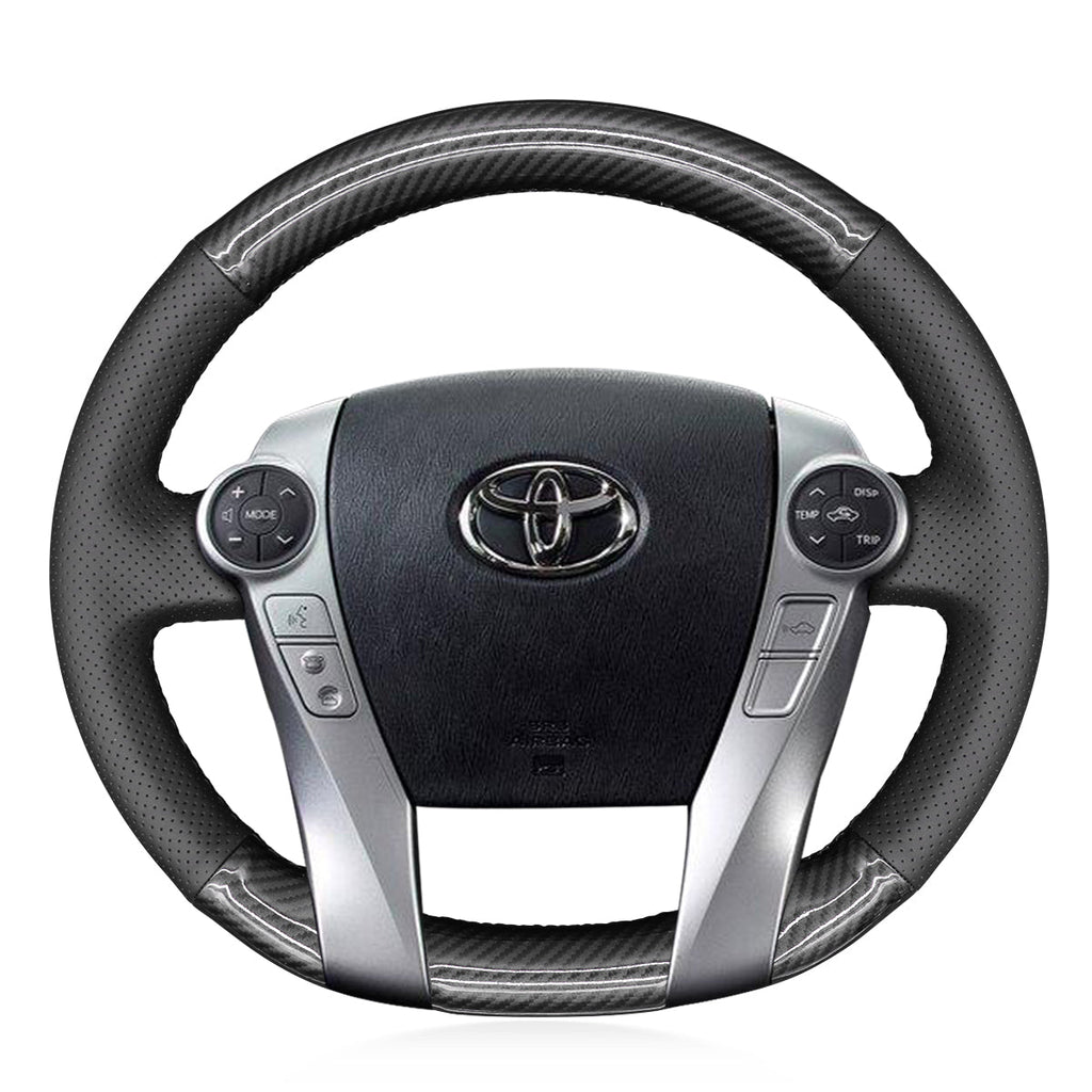 MEWANT Black Leather with Carbon Fiber Car Steering for Toyota Prius 2009 - 2015 / Prius C 2012 - 2019 / Prius V 2012 - 2021 - Alcantara, Leather, Carbon Fiber, Easy Install, Non - Slip, Best Steering Wheel Cover