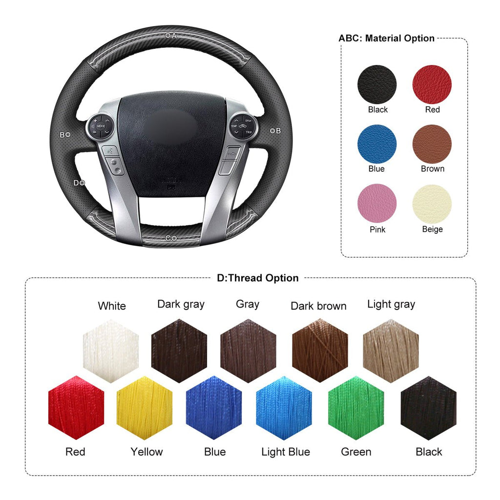 MEWANT Black Leather with Carbon Fiber Car Steering for Toyota Prius 2009 - 2015 / Prius C 2012 - 2019 / Prius V 2012 - 2021 - Alcantara, Leather, Carbon Fiber, Easy Install, Non - Slip, Best Steering Wheel Cover