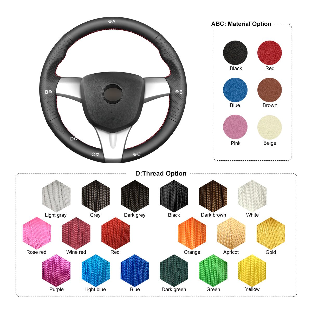 MEWANT Black PU Leather Real Genuine Leather Car Steering Wheel Cover for Chevrolet Spark / Spark EV / for Holden Barina Spark - Mewant Cover