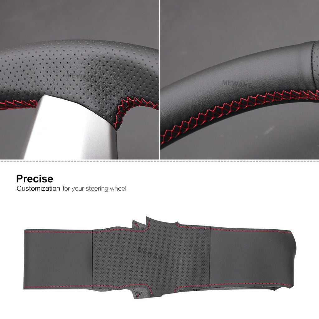 MEWANT Black PU Leather Real Genuine Leather Car Steering Wheel Cover for Chevrolet Spark / Spark EV / for Holden Barina Spark - Alcantara, Leather, Carbon Fiber, Easy Install, Non - Slip, Best Steering Wheel Cover