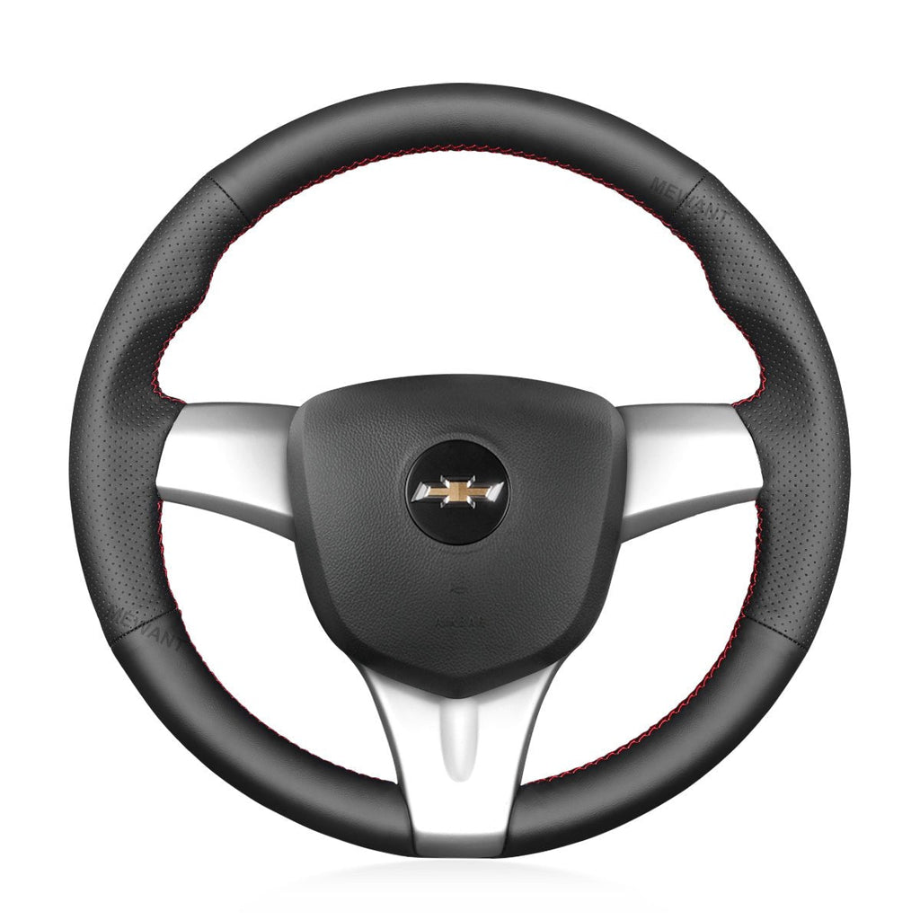 MEWANT Black PU Leather Real Genuine Leather Car Steering Wheel Cover for Chevrolet Spark / Spark EV / for Holden Barina Spark - Alcantara, Leather, Carbon Fiber, Easy Install, Non - Slip, Best Steering Wheel Cover