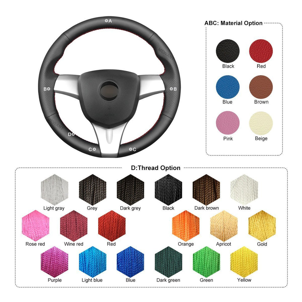 MEWANT Black PU Leather Real Genuine Leather Car Steering Wheel Cover for Chevrolet Spark / Spark EV / for Holden Barina Spark - Alcantara, Leather, Carbon Fiber, Easy Install, Non - Slip, Best Steering Wheel Cover
