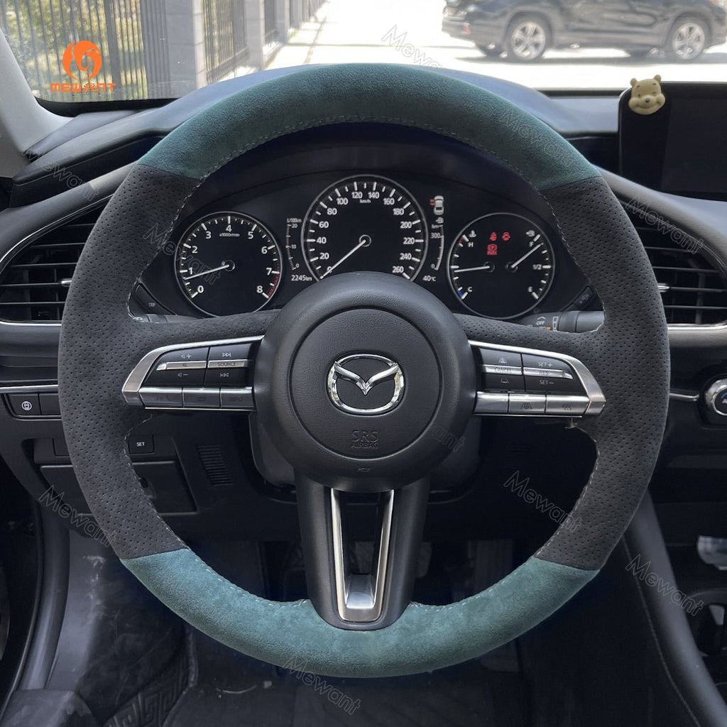 MEWANT Black PU Leather Real Genuine Leather Car Steering Wheel Cover for Mazda CX - 30 CX30 2019 - 2020 Mazda 3 Axela 2019 - 2020 - Alcantara, Leather, Carbon Fiber, Easy Install, Non - Slip, Best Steering Wheel Cover