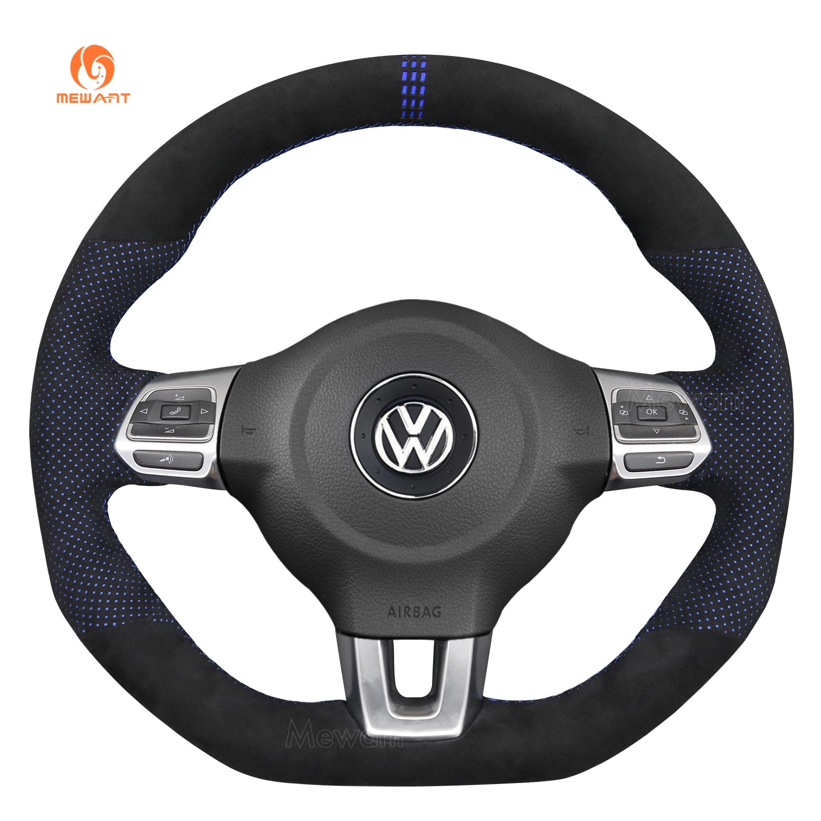 MEWANT Black PU Leather Suede Carbon Fiber Car Steering Wheel Cover for Volkswagen VW Golf 6 Polo GTI Scirocco Tiguan (R - Line) - Mewant Cover