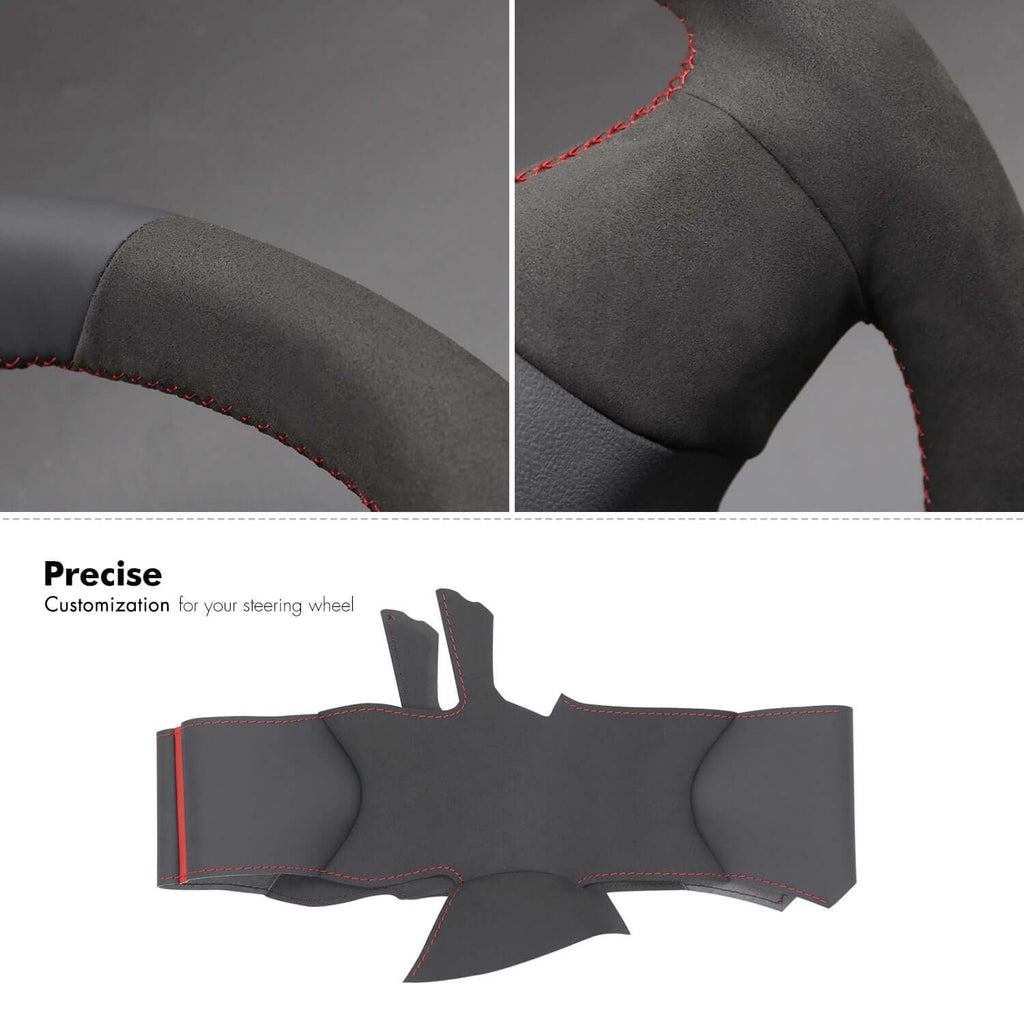 MEWANT Black Real Leather Suede Hand Sewing Car Steering Wheel Cover for Chevrolet SS 2014 - 2017 - Alcantara, Leather, Carbon Fiber, Easy Install, Non - Slip, Best Steering Wheel Cover