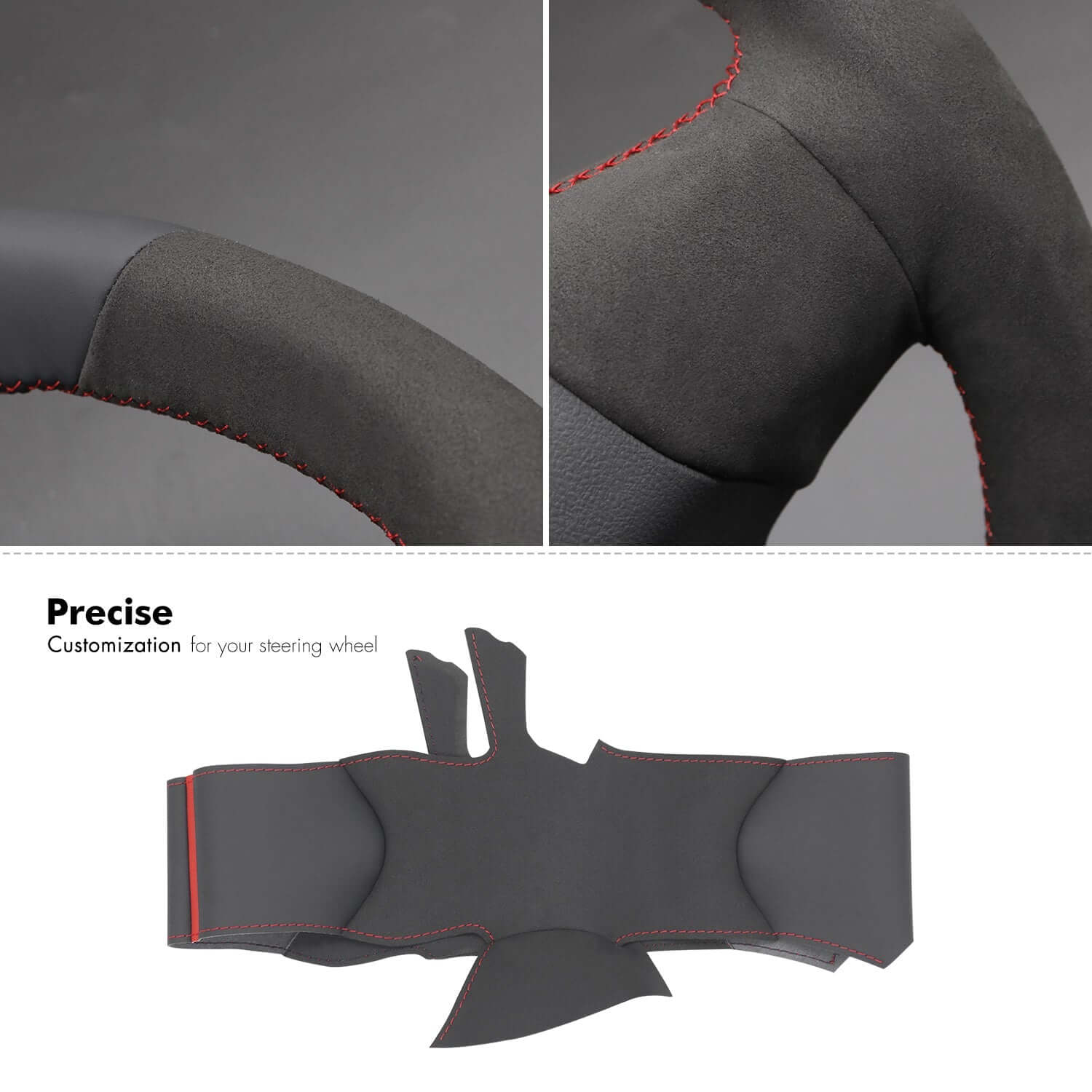 MEWANT Black Real Leather Suede Hand Sewing Car Steering Wheel Cover for Chevrolet SS 2014 - 2017 - Alcantara, Leather, Carbon Fiber, Easy Install, Non - Slip, Best Steering Wheel Cover