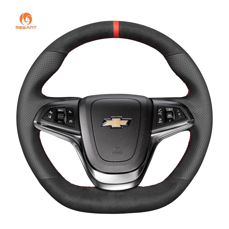 MEWANT Black Real Leather Suede Hand Sewing Car Steering Wheel Cover for Chevrolet SS 2014 - 2017 - Alcantara, Leather, Carbon Fiber, Easy Install, Non - Slip, Best Steering Wheel Cover