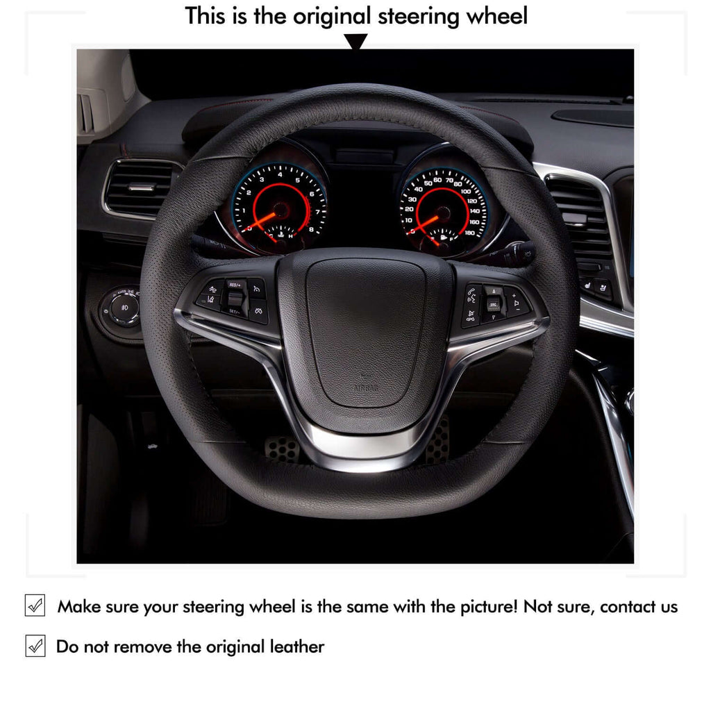 MEWANT Black Real Leather Suede Hand Sewing Car Steering Wheel Cover for Chevrolet SS 2014 - 2017 - Alcantara, Leather, Carbon Fiber, Easy Install, Non - Slip, Best Steering Wheel Cover