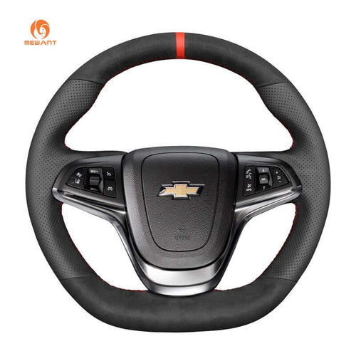 MEWANT Black Real Leather Suede Hand Sewing Car Steering Wheel Cover for Chevrolet SS 2014 - 2017 - Alcantara, Leather, Carbon Fiber, Easy Install, Non - Slip, Best Steering Wheel Cover