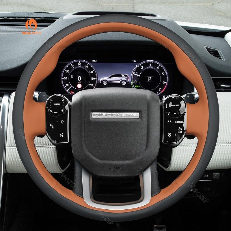 MEWANT Black Real Leather Suede Hand Stitched Car Steering Wheel Cover for Land Rover Range Rover Sport 2018 - 2021 - Alcantara, Leather, Carbon Fiber, Easy Install, Non - Slip, Best Steering Wheel Cover