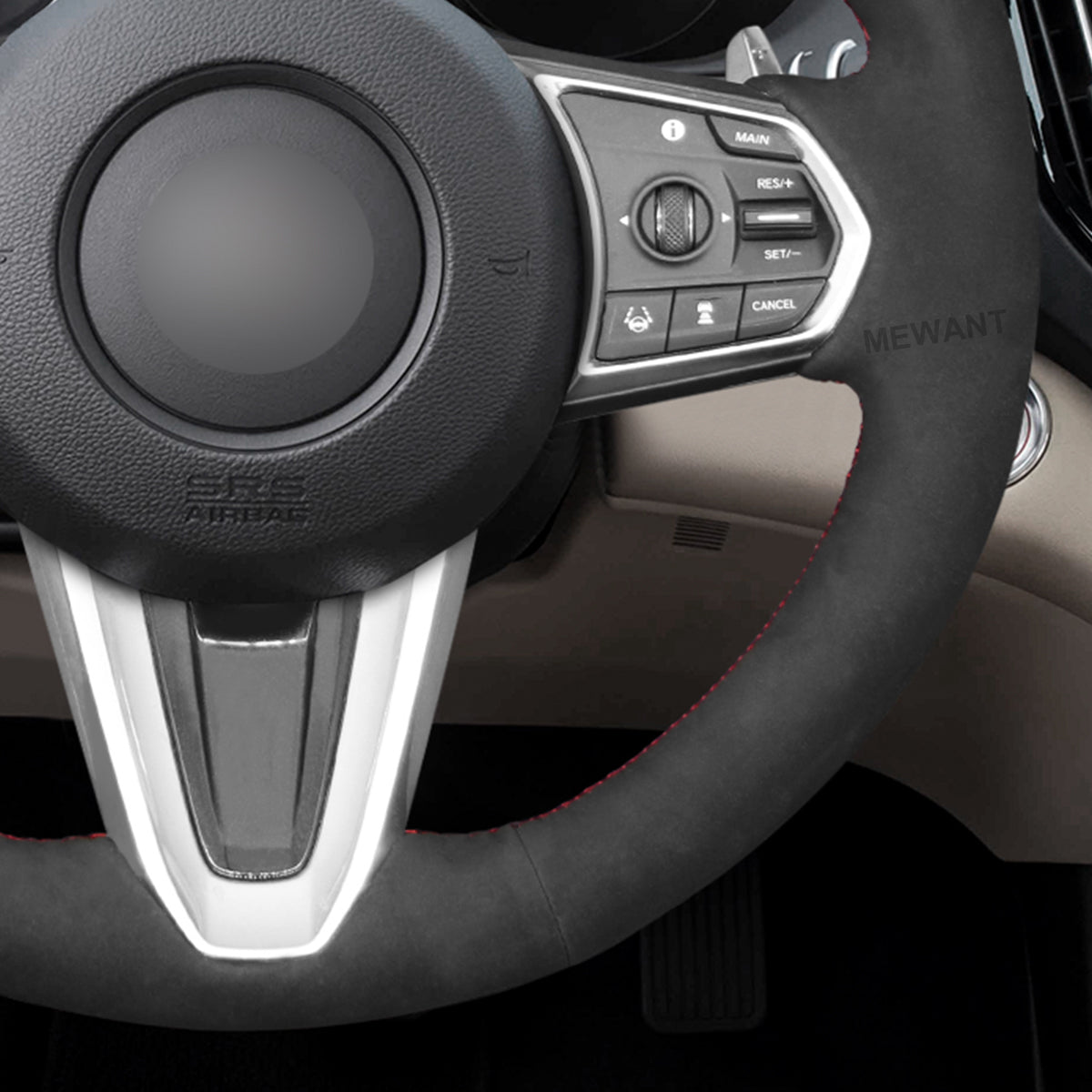 MEWANT Black Suede Car Steering Wheel Cover for Acura RDX 2019 - 2021 - Alcantara, Leather, Carbon Fiber, Easy Install, Non - Slip, Best Steering Wheel Cover