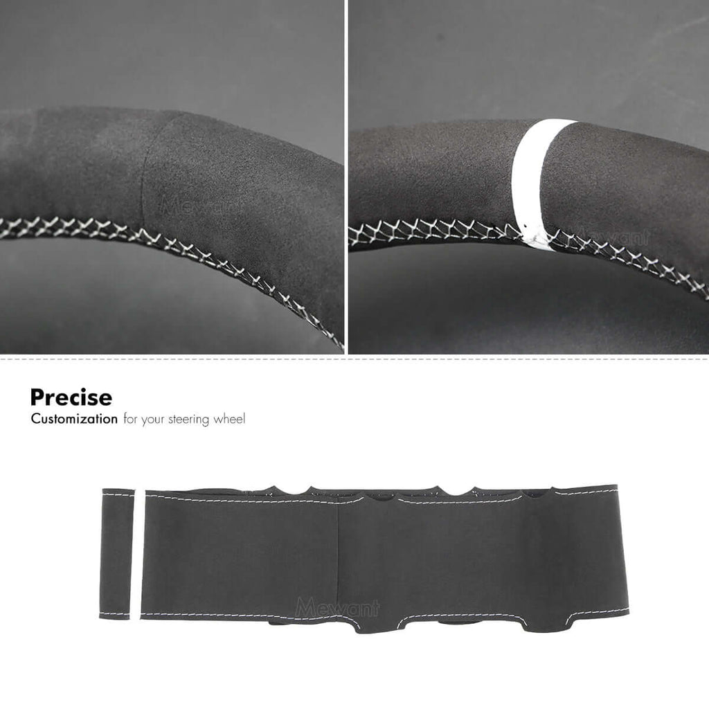 MEWANT Black Suede Car Steering Wheel Cover for Ford Mondeo / Galaxy - Alcantara, Leather, Carbon Fiber, Easy Install, Non - Slip, Best Steering Wheel Cover