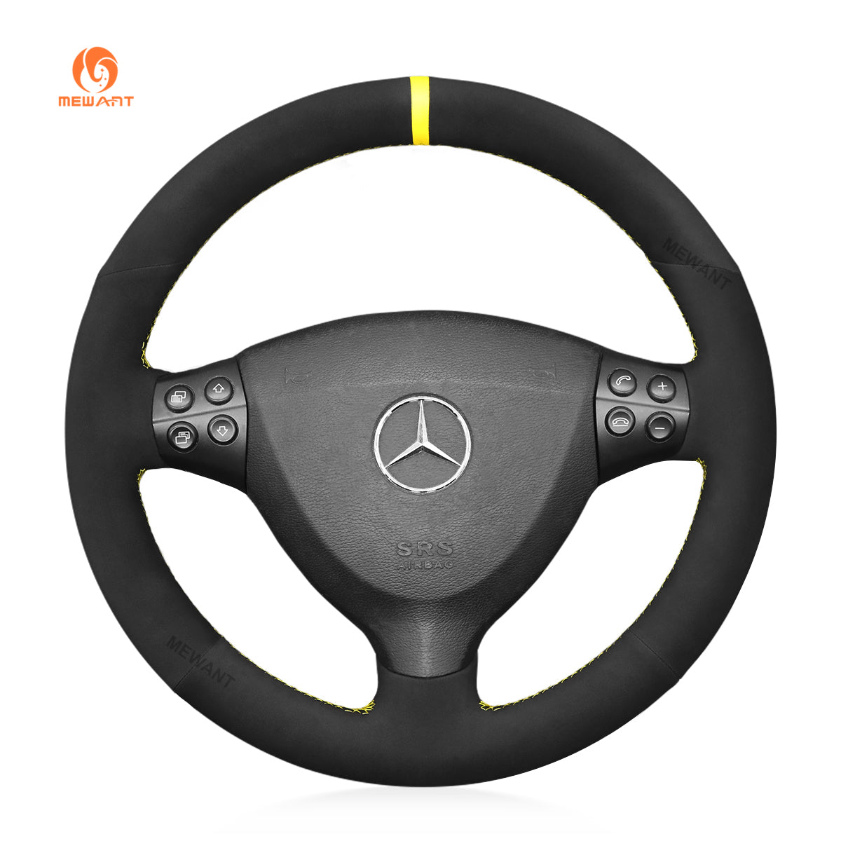 MEWANT Black Suede Car Steering Wheel Cover for Mercedes Benz A - Class W169 2004 - 2012 - Alcantara, Leather, Carbon Fiber, Easy Install, Non - Slip, Best Steering Wheel Cover