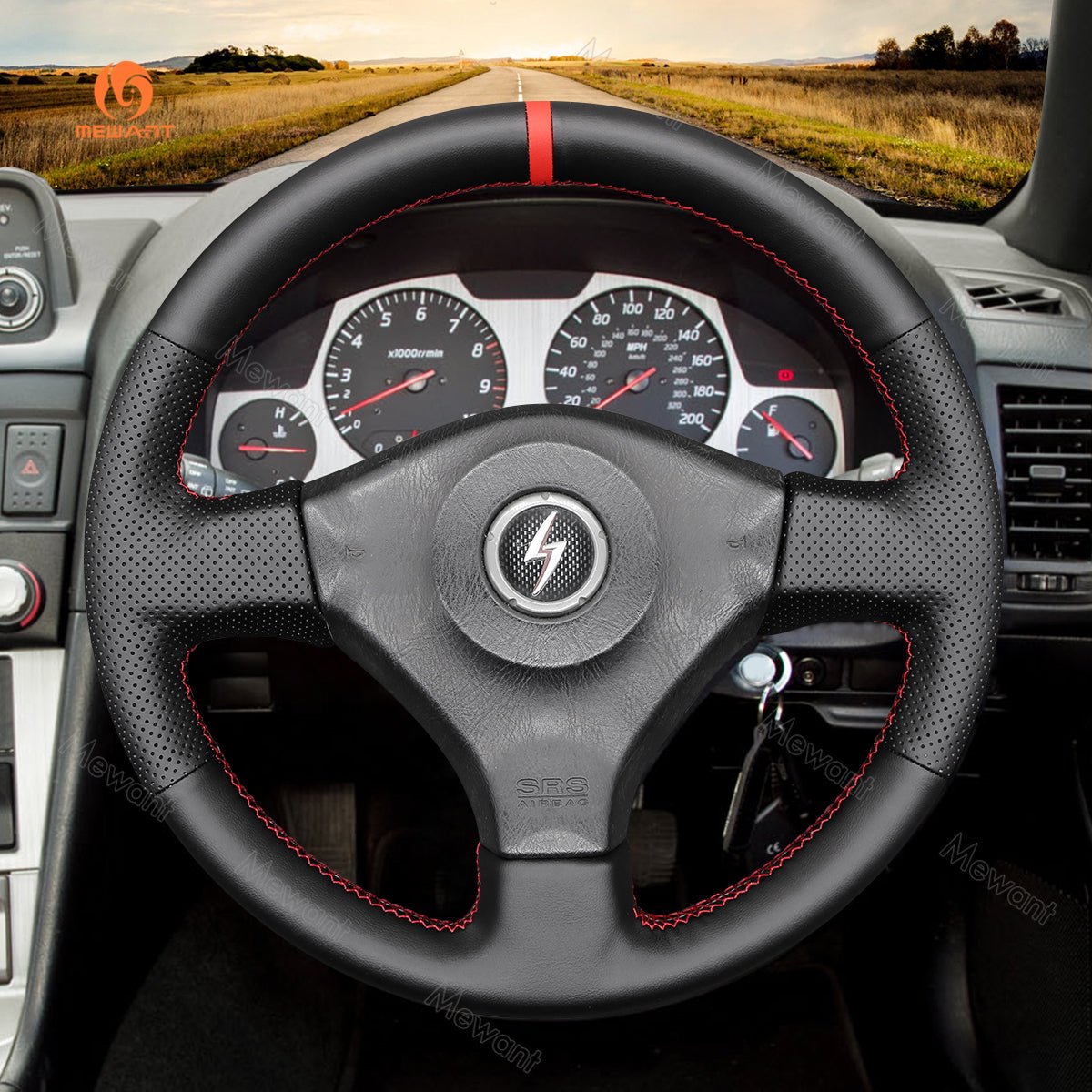 MEWANT Black Suede Car Steering Wheel Cover for Nissan 200SX S15 Silvia Skyline R34 GTR GT - R - Alcantara, Leather, Carbon Fiber, Easy Install, Non - Slip, Best Steering Wheel Cover