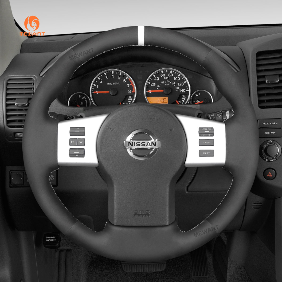 MEWANT Black Suede Car Steering Wheel Cover for Nissan Frontier 2005 - 2021 / Pathfinder 2005 - 2012 / Xterra 2005 - 2015 - Mewant Cover