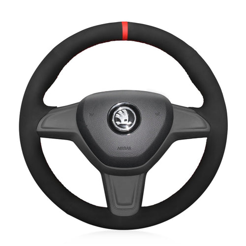 MEWANT Black Suede Car Steering Wheel Cover for Skoda Citigo 2013 - 2019 / Fabia 2013 - 2019 / Yeti 2014 - 2019 - Mewant Cover