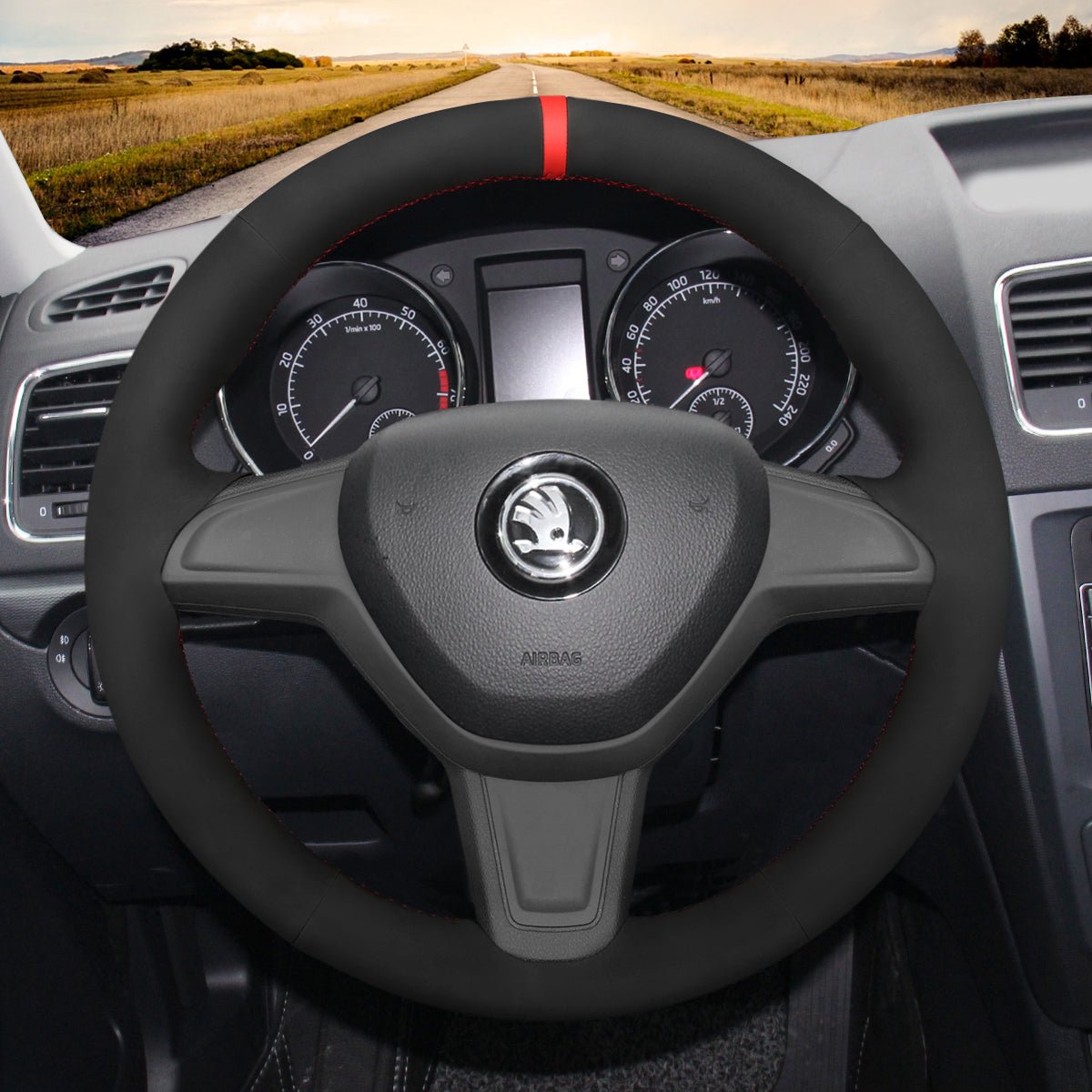 MEWANT Black Suede Car Steering Wheel Cover for Skoda Citigo 2013 - 2019 / Fabia 2013 - 2019 / Yeti 2014 - 2019 - Mewant Cover