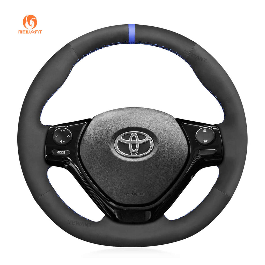 MEWANT Black Suede Car Steering Wheel Cover for Toyota Aygo 2 Peugeot 108 Citreon C1 2014 - 2021 - Alcantara, Leather, Carbon Fiber, Easy Install, Non - Slip, Best Steering Wheel Cover
