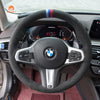 MEWANT Black Suede Carbon Fiber Car Steering Wheel Cover for BMW G20 F44 G22 G26 G30 G32 G11 G14 G15 G16 G01 G02 G05 G06 G07 G29 - Alcantara, Leather, Carbon Fiber, Easy Install, Non - Slip, Best Steering Wheel Cover