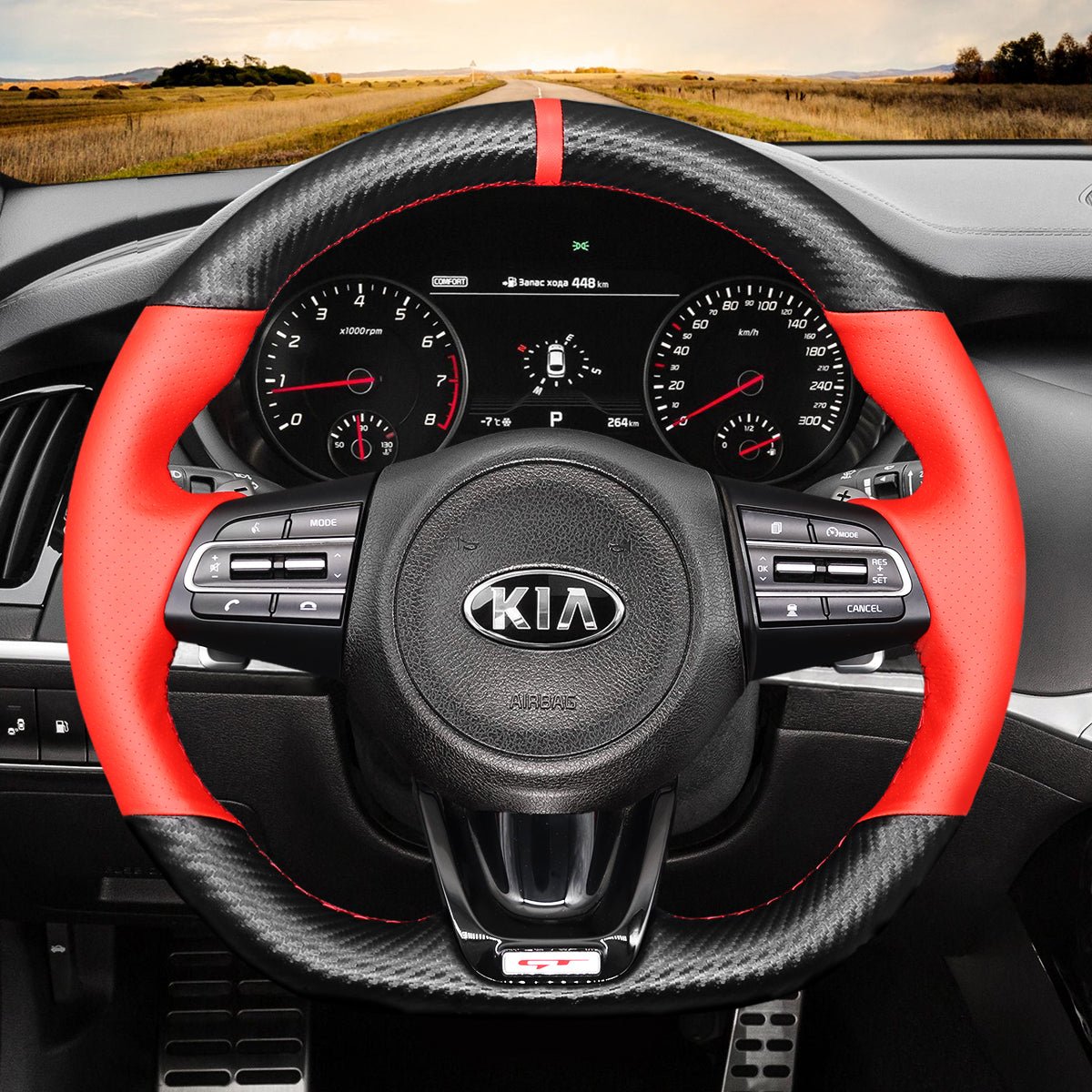 MEWANT Black Suede Leather Matte PU Carbon Fiber Car Steering Wheel Cover Braids for Kia Stinger 2017 2018 2019 2020 - Mewant Cover