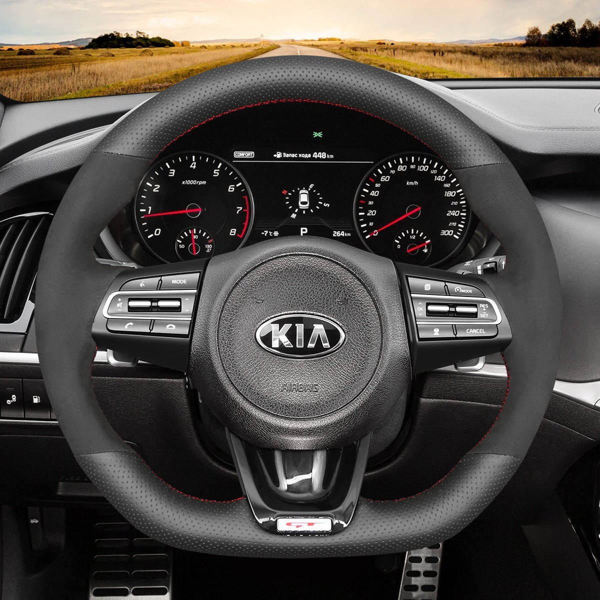 MEWANT Black Suede Leather Matte PU Carbon Fiber Car Steering Wheel Cover Braids for Kia Stinger 2017 2018 2019 2020 - Alcantara, Leather, Carbon Fiber, Easy Install, Non - Slip, Best Steering Wheel Cover