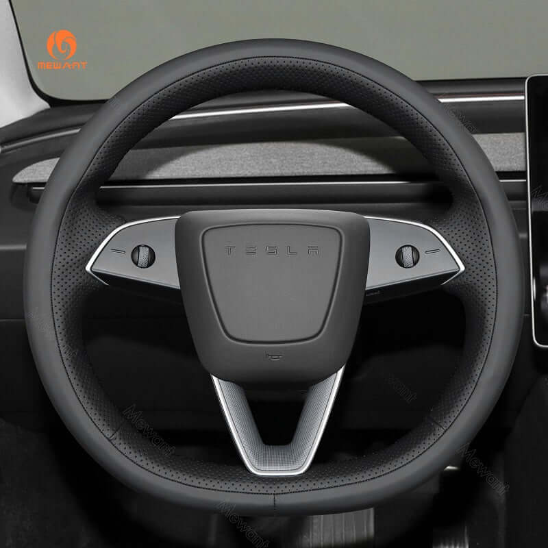 MEWANT Car Auto Parts Steering Wheel Cover Side Camera Protection Cover Door Handles Wrap for 2024 Tesla Model 3 Highland - Alcantara, Leather, Carbon Fiber, Easy Install, Non - Slip, Best Steering Wheel Cover