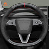 MEWANT Car Auto Parts Steering Wheel Cover Side Camera Protection Cover Door Handles Wrap for 2024 Tesla Model 3 Highland - Alcantara, Leather, Carbon Fiber, Easy Install, Non - Slip, Best Steering Wheel Cover